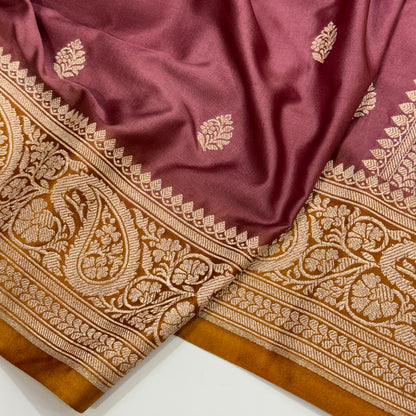 Mauve -Mustard Motif Mashru Silk Saree