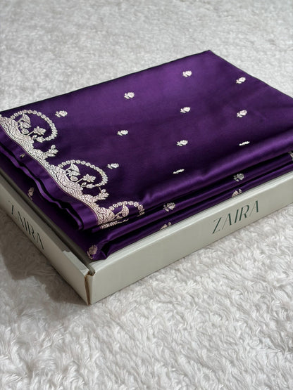 Banarasi Purple Shades With Floral Mashru Silk Saree MS91