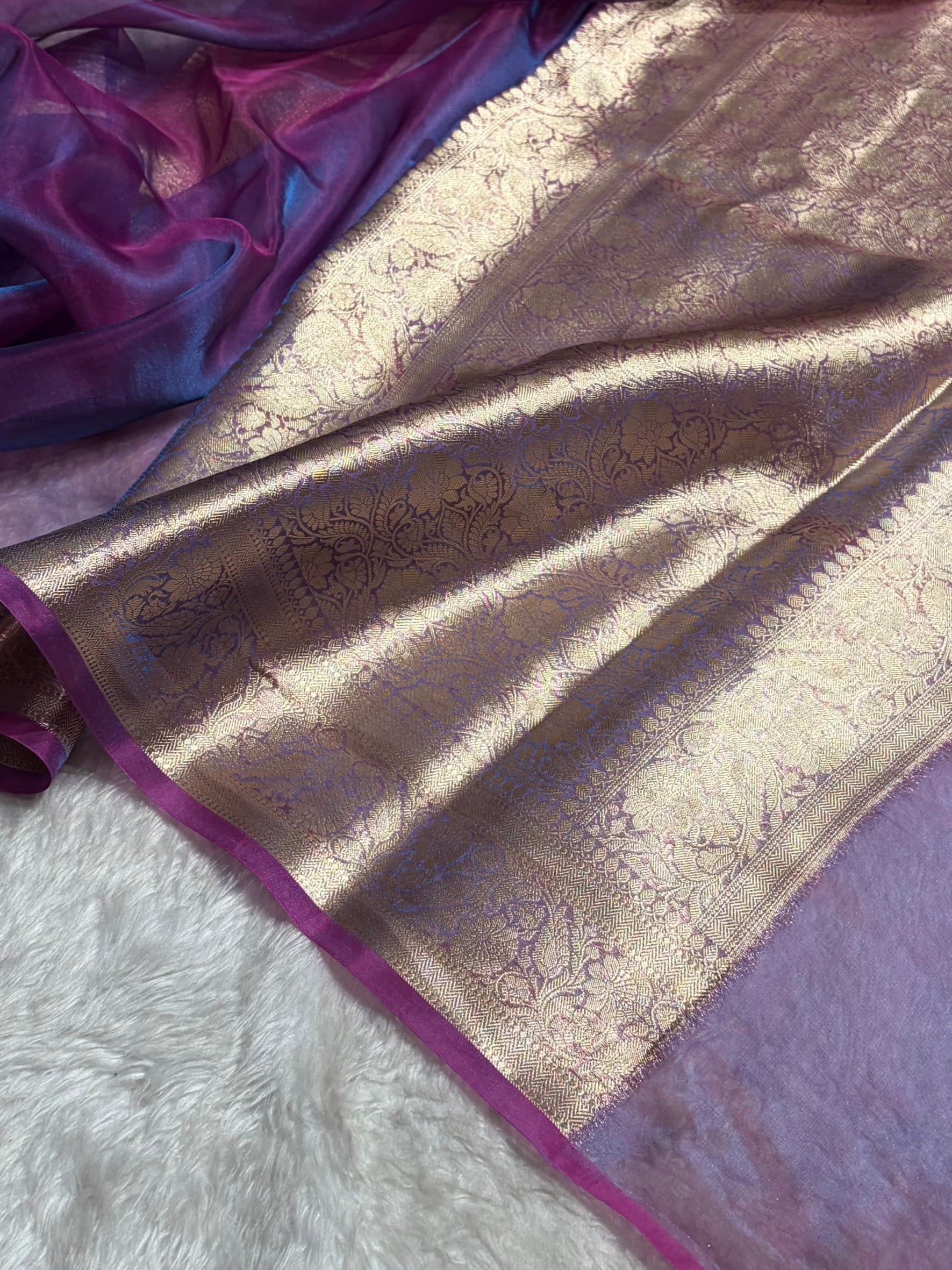 Banarasi Cross Wine Shades Pure Tissue Silk Saree PT-60
