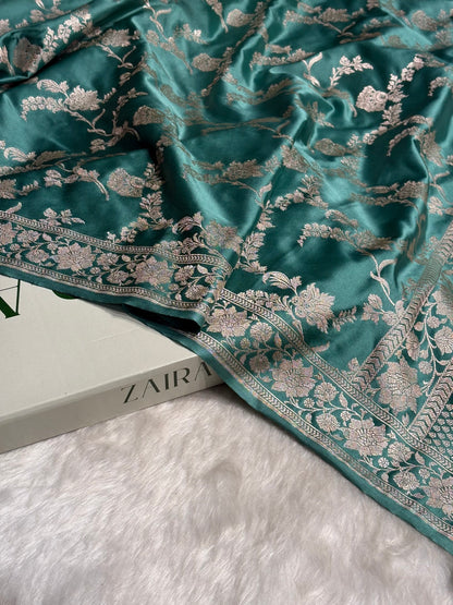 Turquoise Shades Jaal Mashru Silk Saree MS48