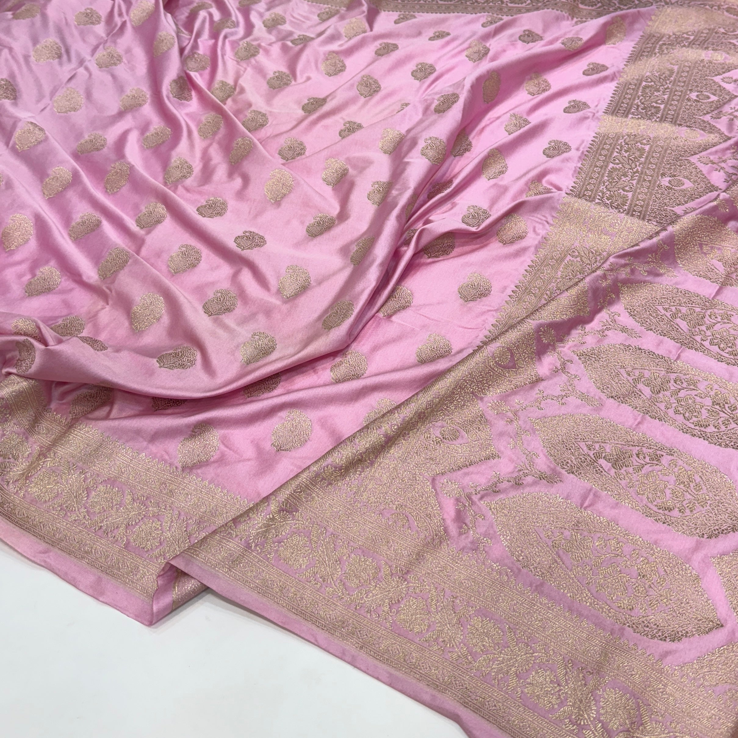 Baby pink Mashru Silk Paisley Boota