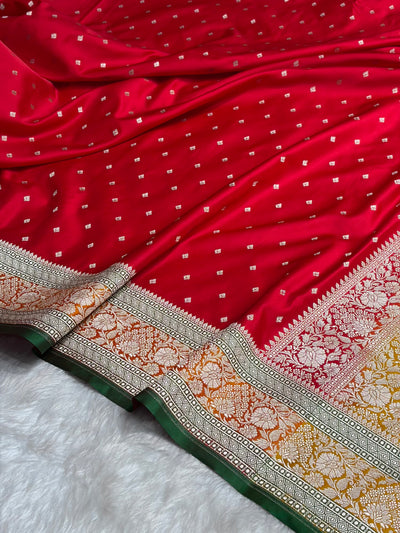 Contrast Red With Mustard Floral Border Mashru Silk Saree MSM-99