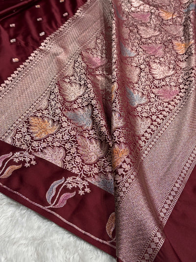 Chocolate Shade With Booti Minakari Pattern Mashru Silk Saree