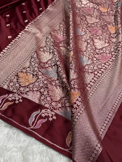 Chocolate Shade With Booti Minakari Pattern Mashru Silk Saree