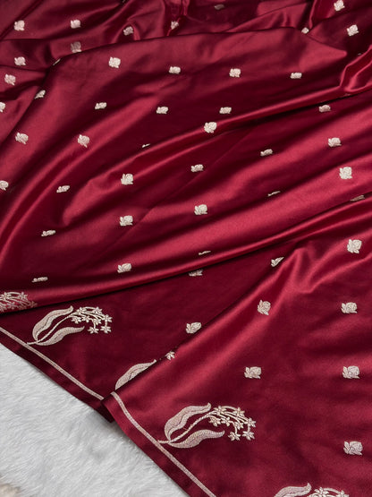Garnet Shades Floral Border Booti Mashru Silk Saree MS74