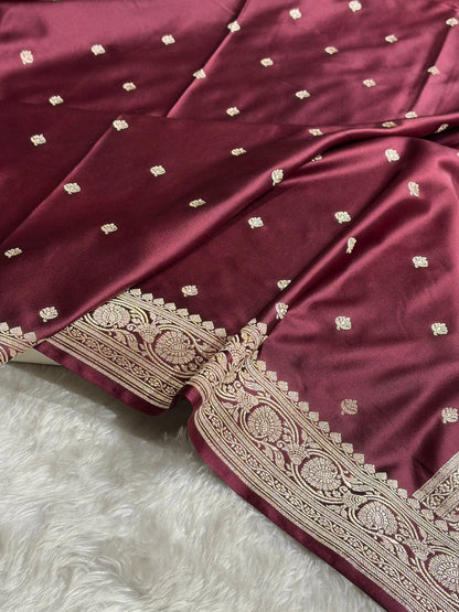 Banarasi Dark Garnet Booti Mashru Silk Saree MS10
