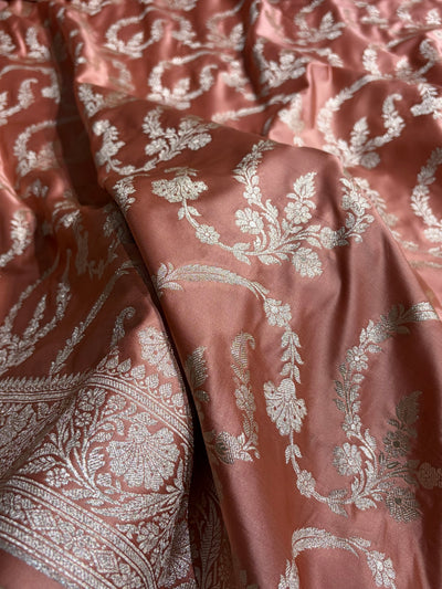 Peach Shades Banarasi With Floral Jaal Pattern Mashru Silk Saree MSM-132