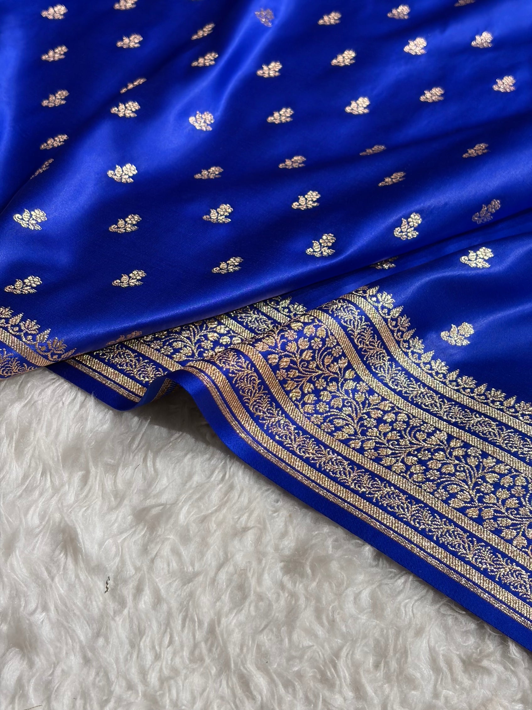 Banarasi Satin Katan Saree With Boota in Royal Blue Shades SK89