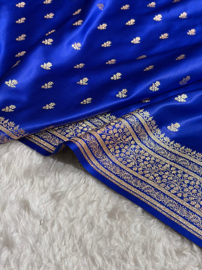 Banarasi Satin Katan Saree With Boota in Royal Blue Shades SK89
