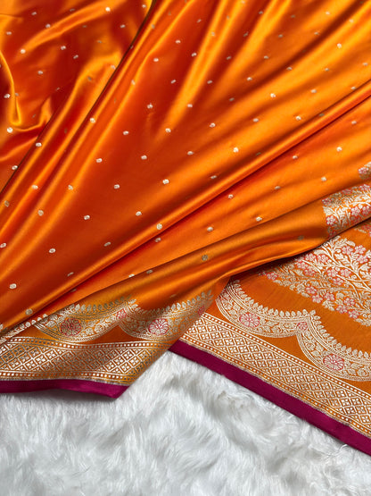 Orange Shades Scallop Motif Booti Mashru Silk Saree MSM-56
