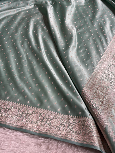 Sea Green Shades Banarasi With Floral Booti Pattern Mashru Silk Saree MSM-133