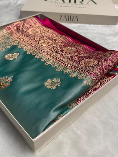 Sea Green - Rani Banarasi Boota With Zardozi & Swarovski Work Katan Silk Saree BSKM29