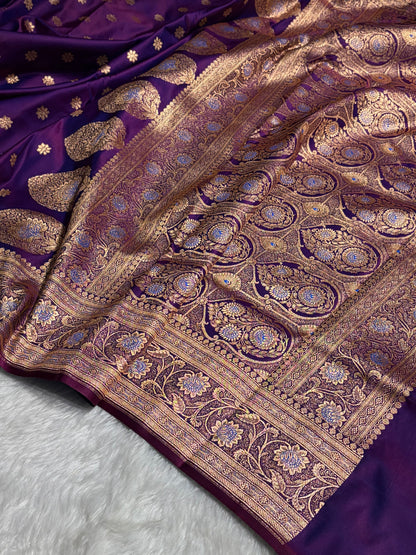 Cross Purple Booti Katan Silk saree