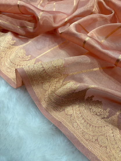 Peach Bananasi Floral Shades Pure Tissue Silk Saree PT-48