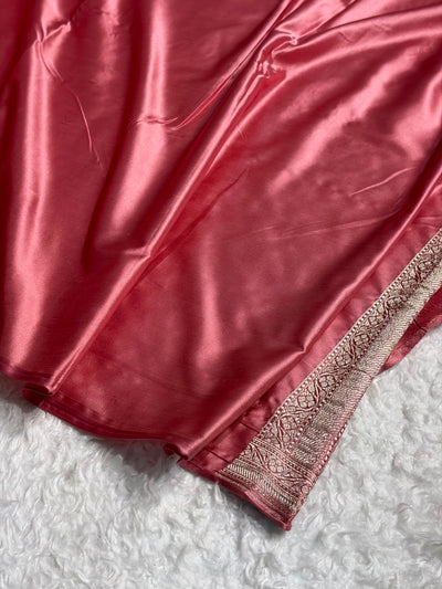 Peach Shades Sona Rupa Floral Minakari Motif Mashru Silk Saree MCS50