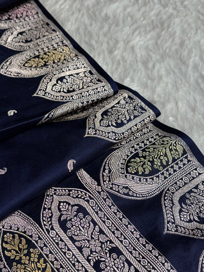 Skirt Border Navy Bananasi Minakari Mashru Silk Saree MCS13