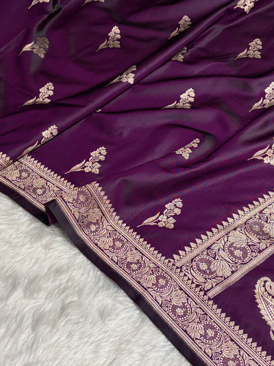 Cross Dark Wine Boota With Floral Border Mashru Silk Saree MSM-97