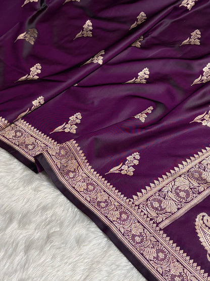 Cross Magenta Boota With Floral Border Mashru Silk Saree MSM-97