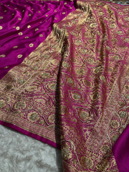Banarasi Magenta Work Pattern Satin Katan Silk Saree BSK72