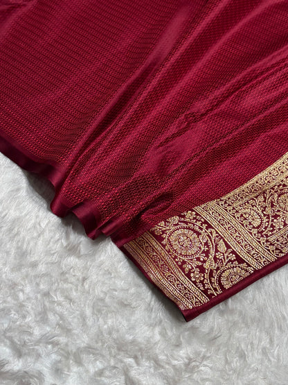 Banarasi Satin Katan Saree in Garnet Shades SK87
