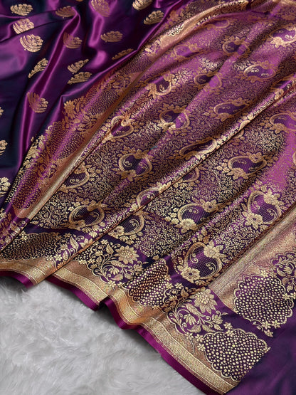 Wine Unique Boota Pattern Satin Katan Silk Saree SK70