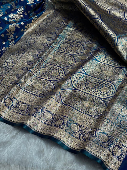 Satin Silk Saree Cross with Booti in Peacock Shades SS24