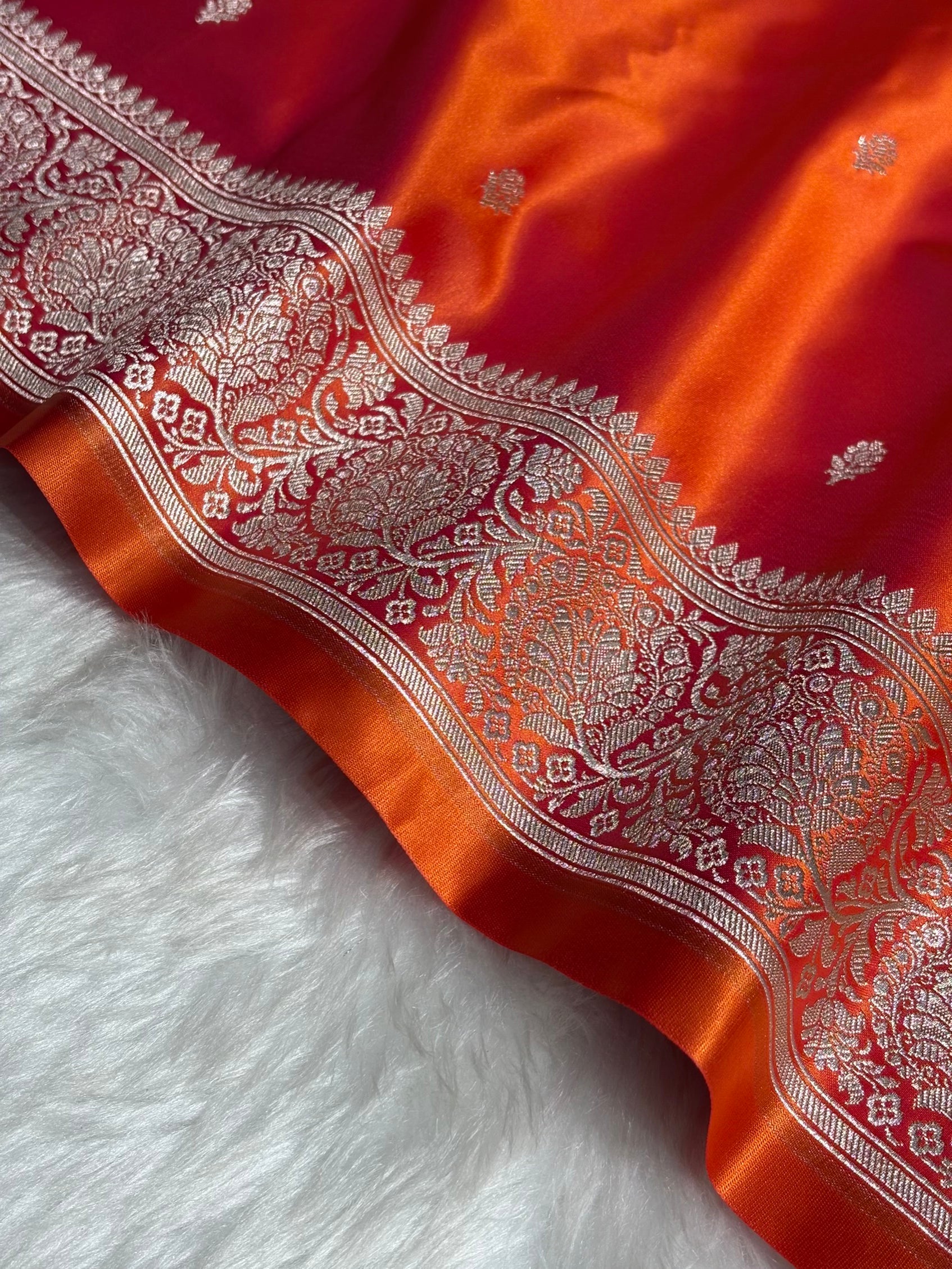 Orange Floral Boota With Floral Border Mashru Silk Saree MSM-81