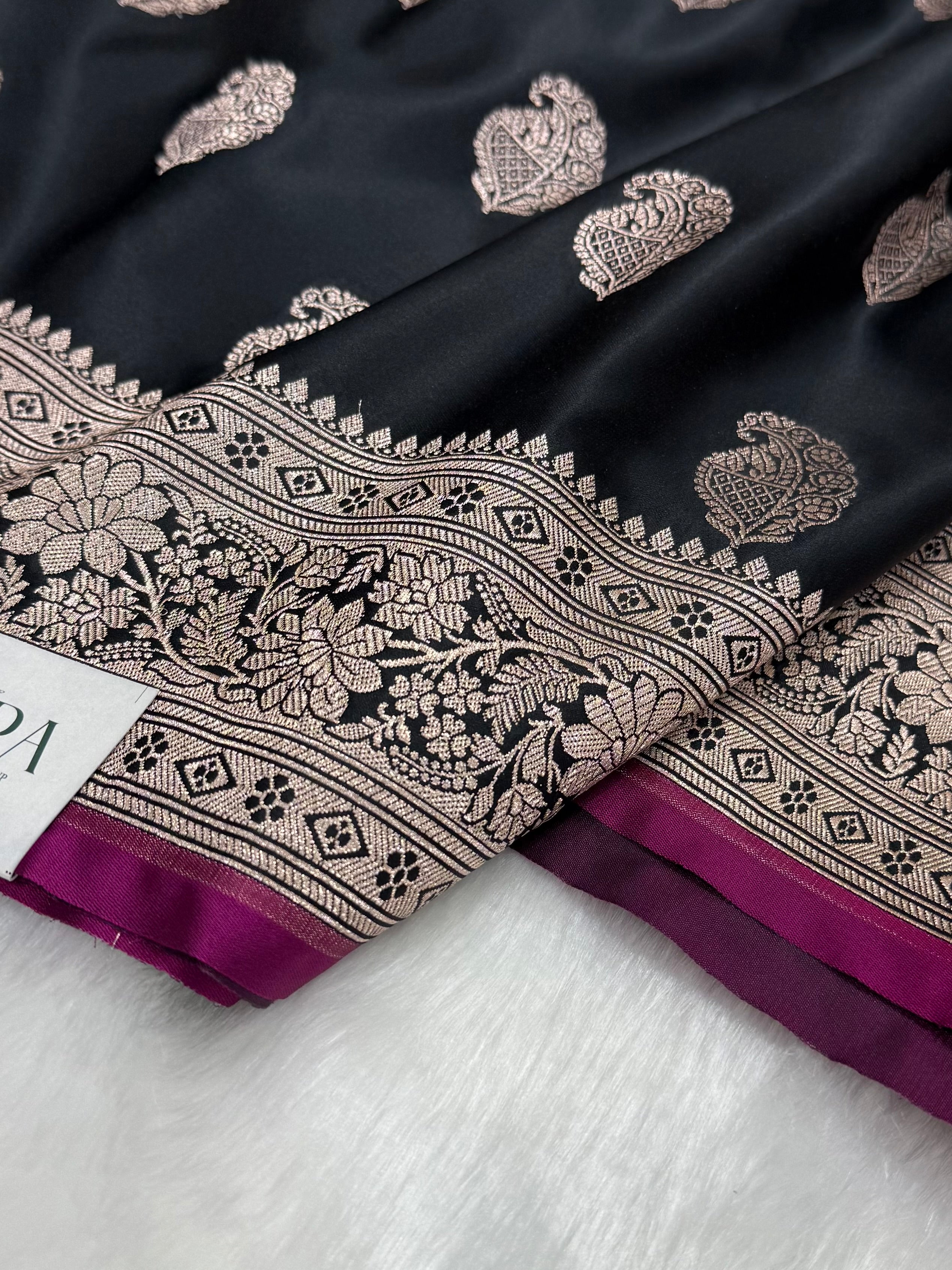 Black Paisley Motif Mashru Silk MSM 76
