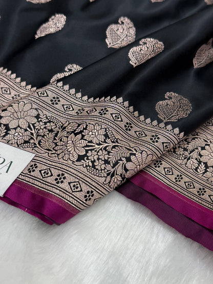 Black Paisley Motif Mashru Silk MSM 76