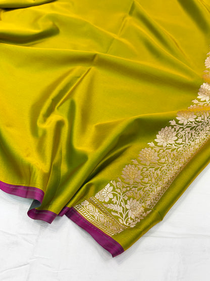 Mahndi Shade With Booti Pattern Mashru Silk Saree