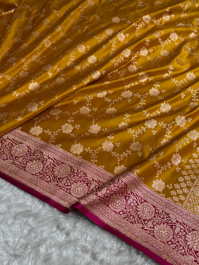 Banarasi Satin Katan Saree in Contrast Mustard / Rani Shades SK132