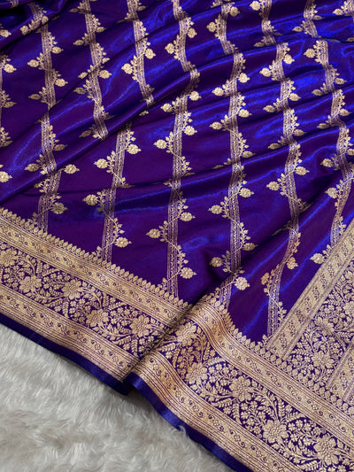Purple Shades Cross Pattern Banarasi Satin Silk Saree SS50