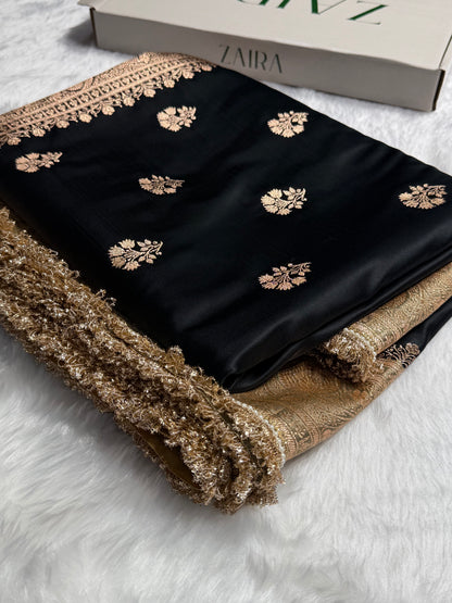 Black - Cream With Gotta Patti Banarasi Boota Katan Silk Saree SKMGP29