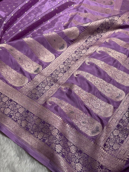 Lavender Shades With Contrast Border Crepe Silky Katan Banarasi Saree CSK-06
