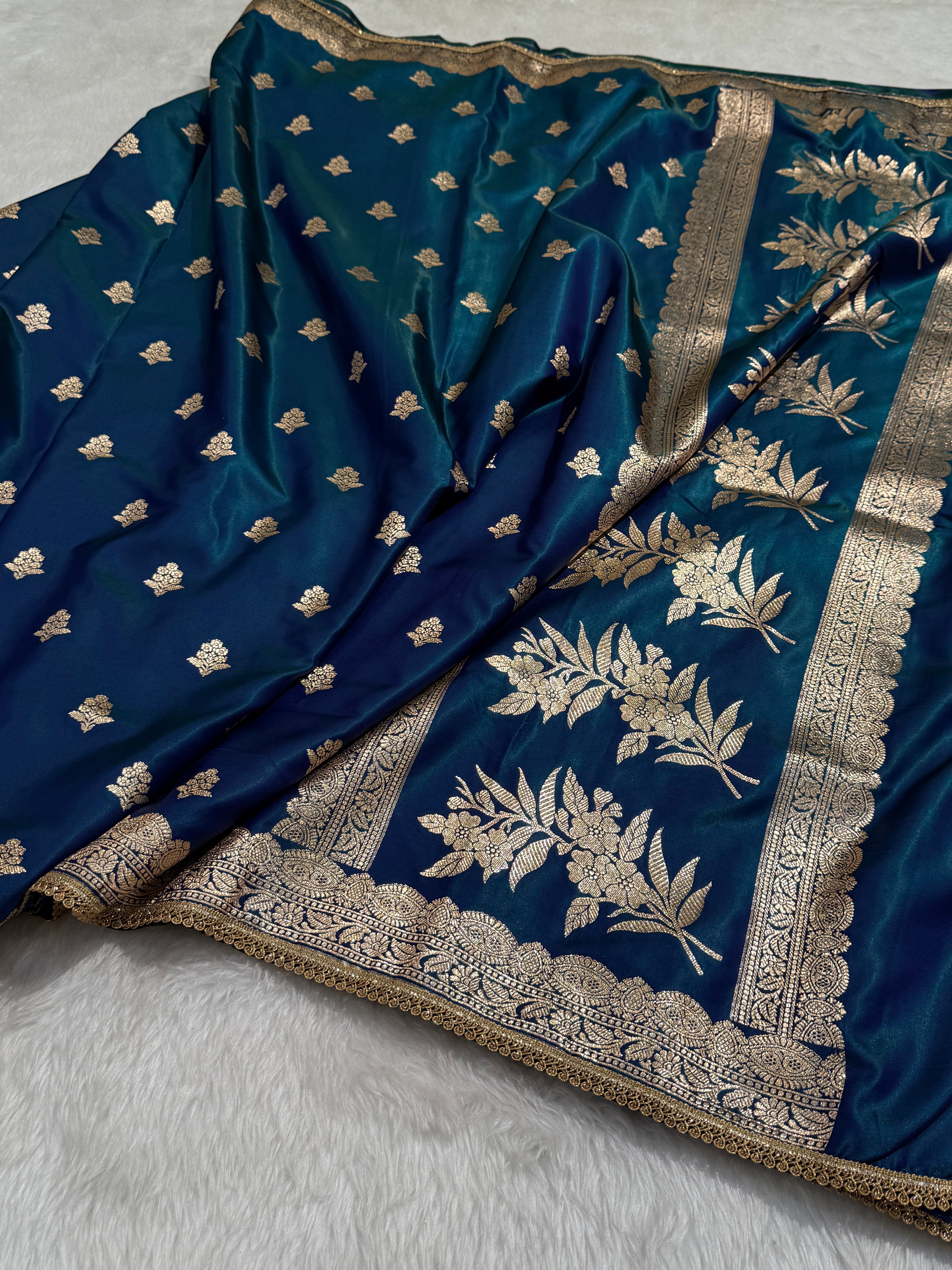 Teal Motif Satin Silk Saree with gotta patti SSGP9