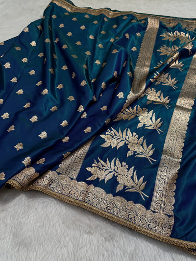 Teal Motif Satin Silk Saree with gotta patti SSGP07