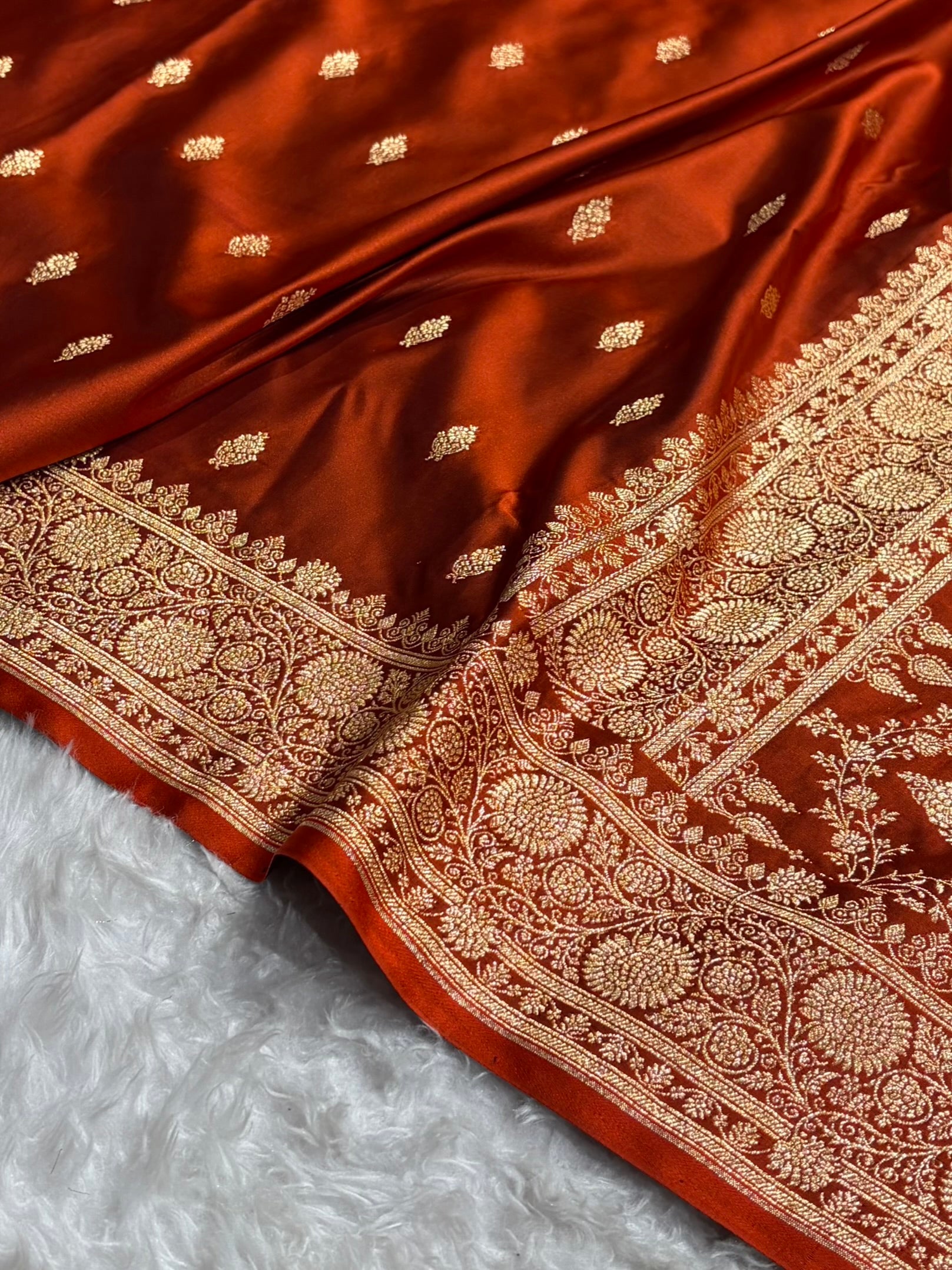 Banarasi Satin Katan Saree in Rust Shades SK82