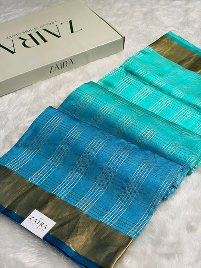 Ombré Ocean Blue Handwoven Pure Katan Paper Silk RM-04
