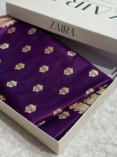 Banarasi Satin Katan Saree Booti Pattern in Wine Shades SK137