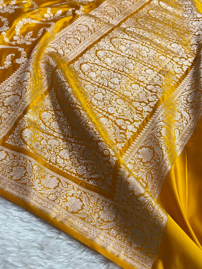 Mustard Shades Banarasi With Floral Jaal Pattern Mashru Silk Saree MSM-132