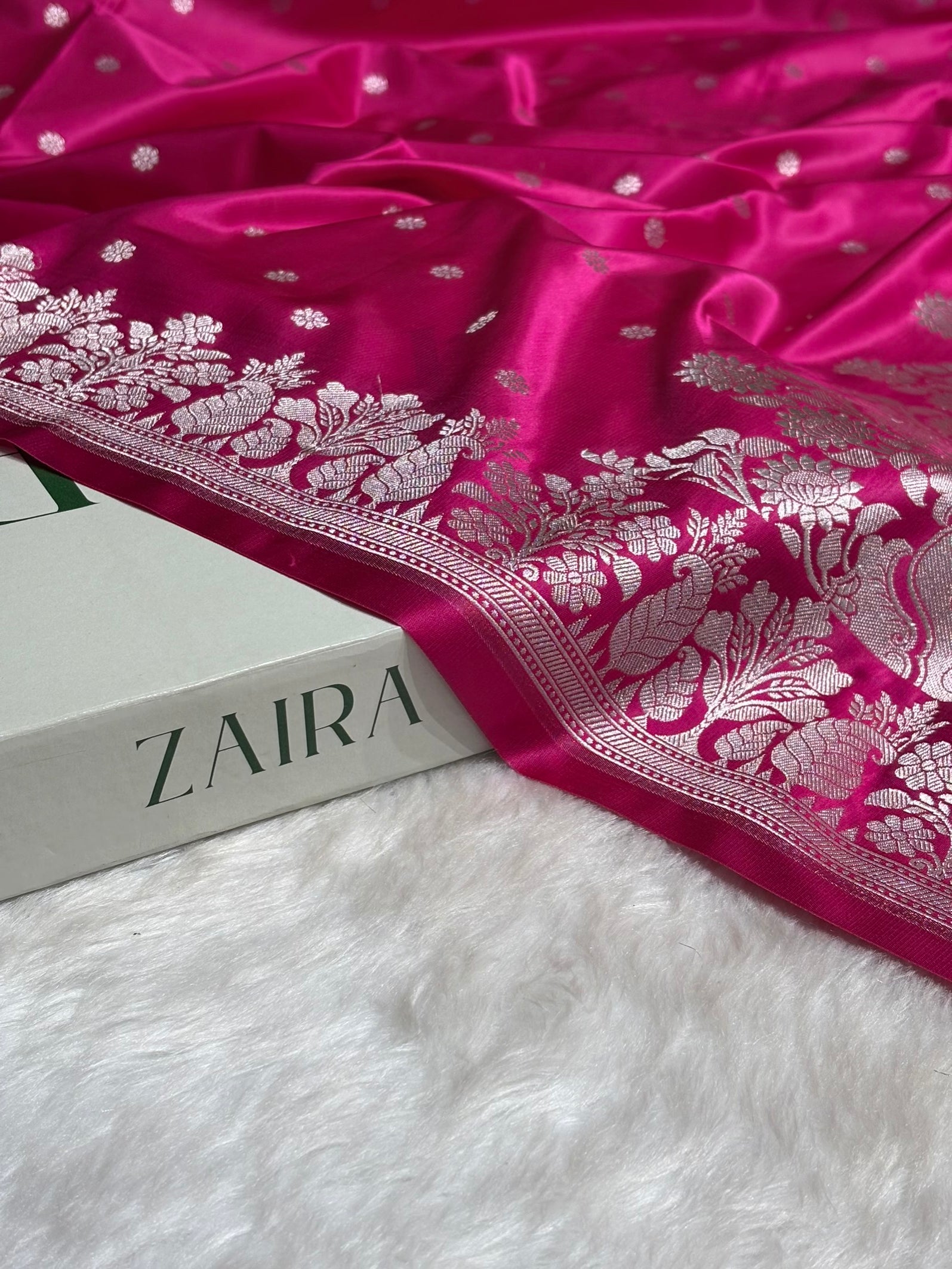 Pink Floral Boota With Floral Border Mashru Silk Saree MSM 79
