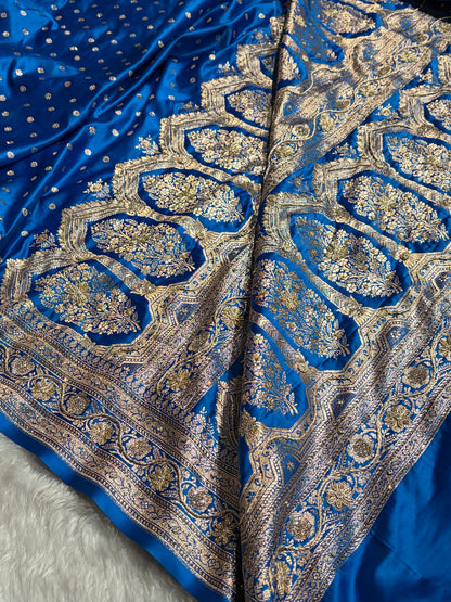 Banarasi Blue Katan Silk Saree With Ari Zardozi and Swarovski stone work BSK01