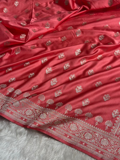 Peach Shades Floral Border Boota Mashru Silk Saree MCS66