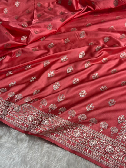 Peach Shades Floral Border Boota Mashru Silk Saree MS66