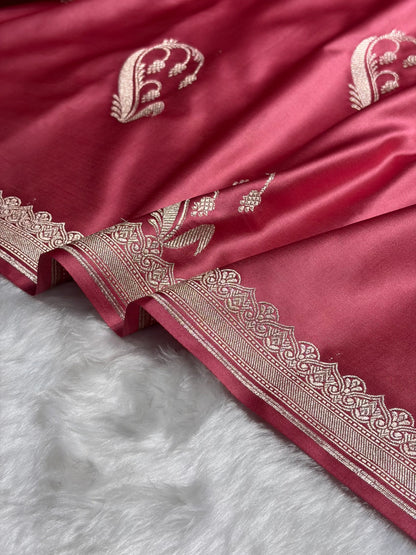 Dusty Peach Shades Unique Boota Motif Mashru Silk Saree MS12