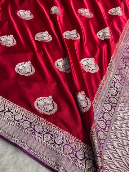 Banarasi Contrast Maroon With Wine Minakari Boota Mashru Silk Saree MS35