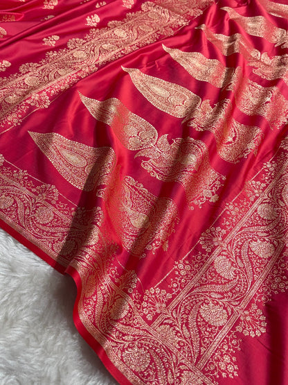 Banarasi Satin Katan Saree Booti PatterIn Cross Rani Shades SK135