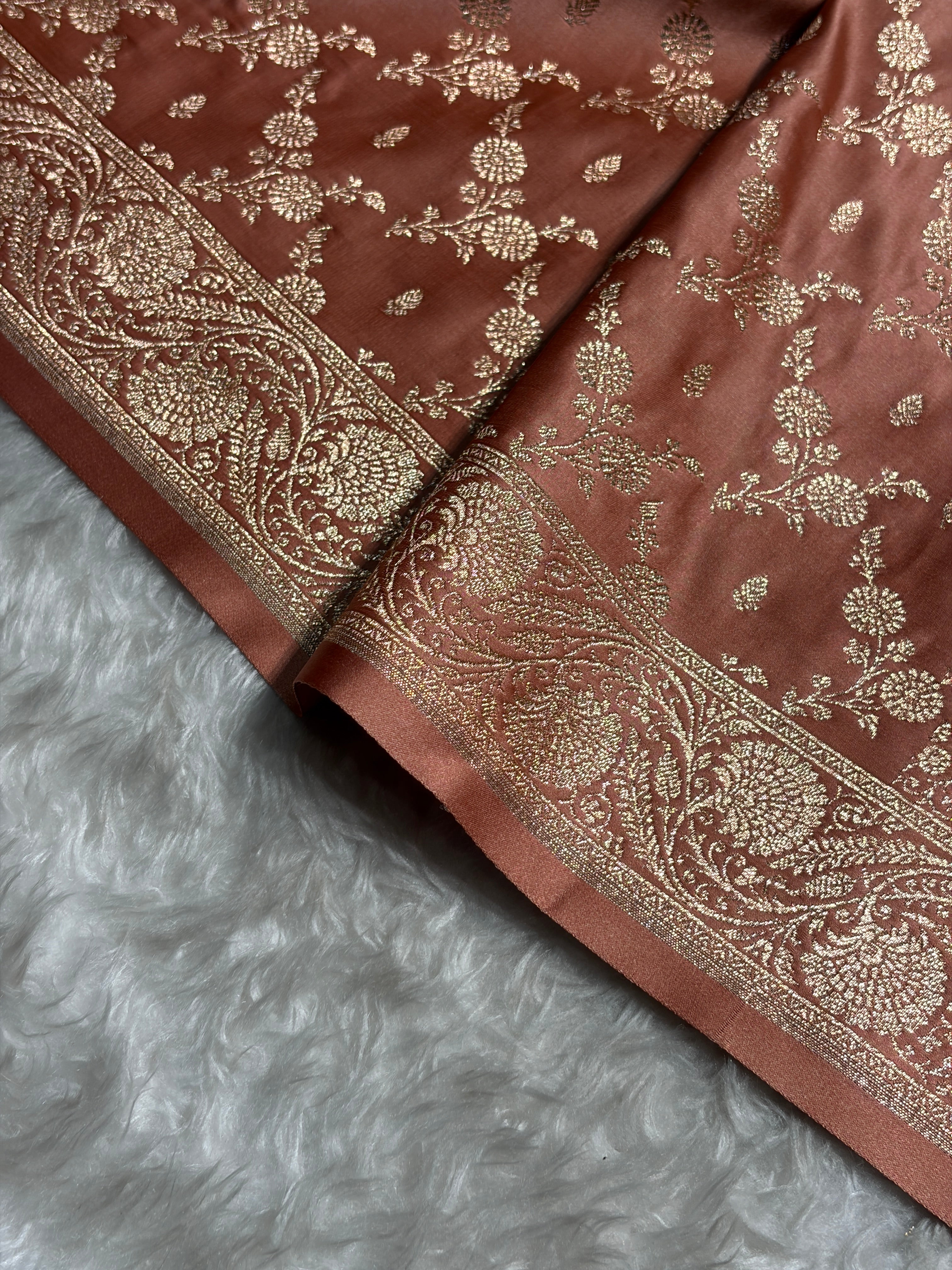 Banarasi Satin Katan Saree Jaal Pattern In Dusty Peach Shades SK133