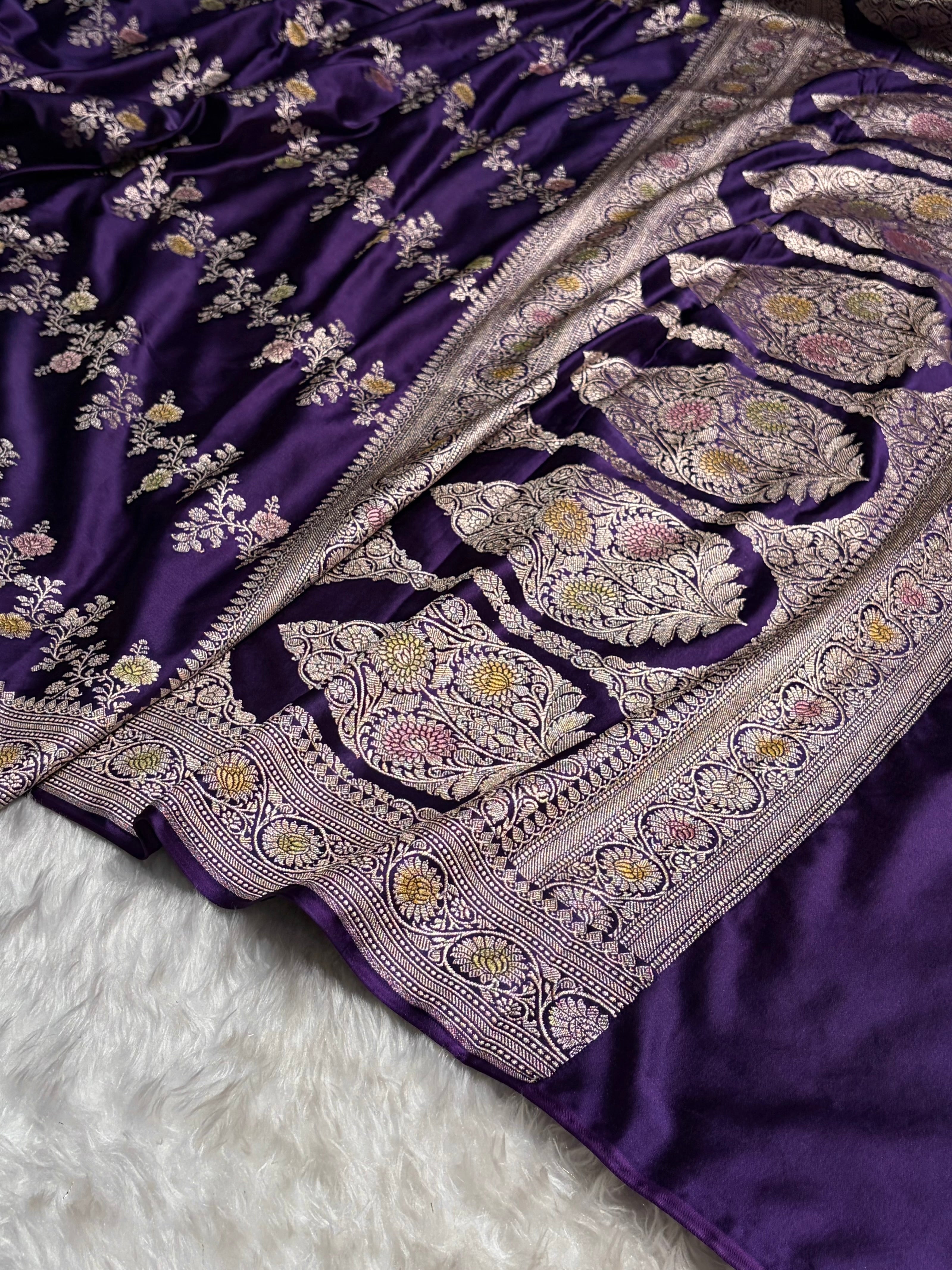 Purple Minakari Banarasi Cross Mashru Silk Saree MS01