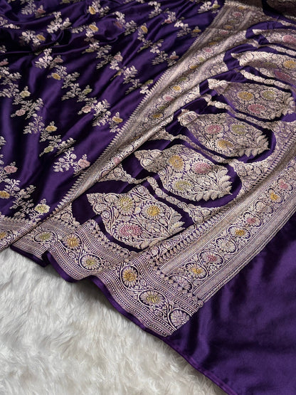 Purple Minakari Banarasi Cross Mashru Silk Saree MS01